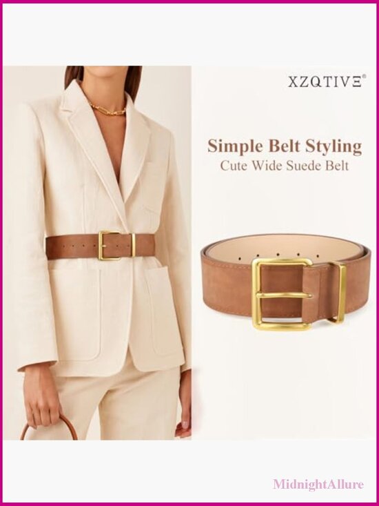 Wide Chunky Suede Belt with Gold Square Buckle - Fully Adjustable main image 4